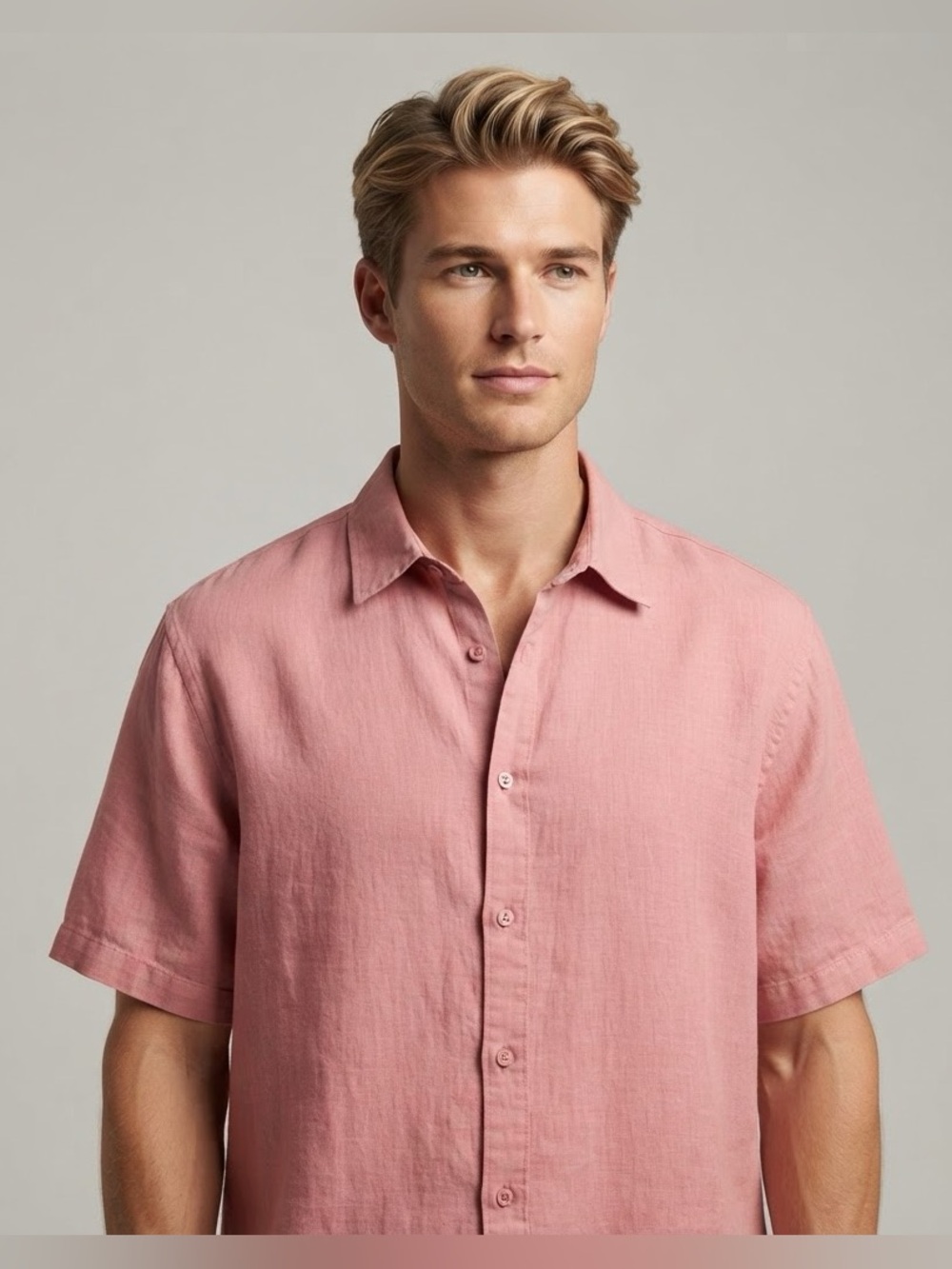 Raffi Men’s 100% Linen Short-Sleeve Button-Down Shirt in Salmon Size Large - Picture 11 of 11